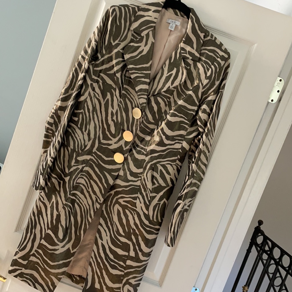 Vntg Cach’e Zebra Gold Metallic Blazer Dress Nwot